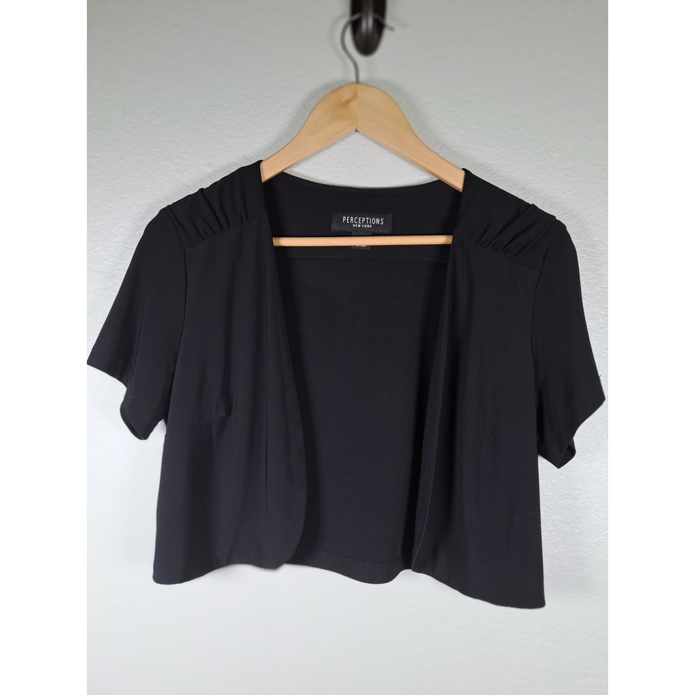 Perceptions New York Womens Black Short Sleeve Bolero Shrug Jacket Size 10